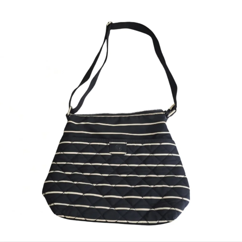 Talbots Crossbody Bag Navy + White Striped Nylon Quilted Medium Purse